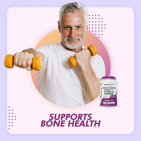 HealthyHey Natural Vitamin K2 + Natural D3 - Non-GMO | Non-Synthetic 120 Veg. Capsules
