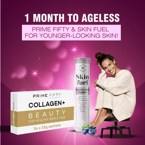 Prime Fifty Collagen+ | 14 sachets | 1 month supply+Wellbeing Nutrition Skin Fuel