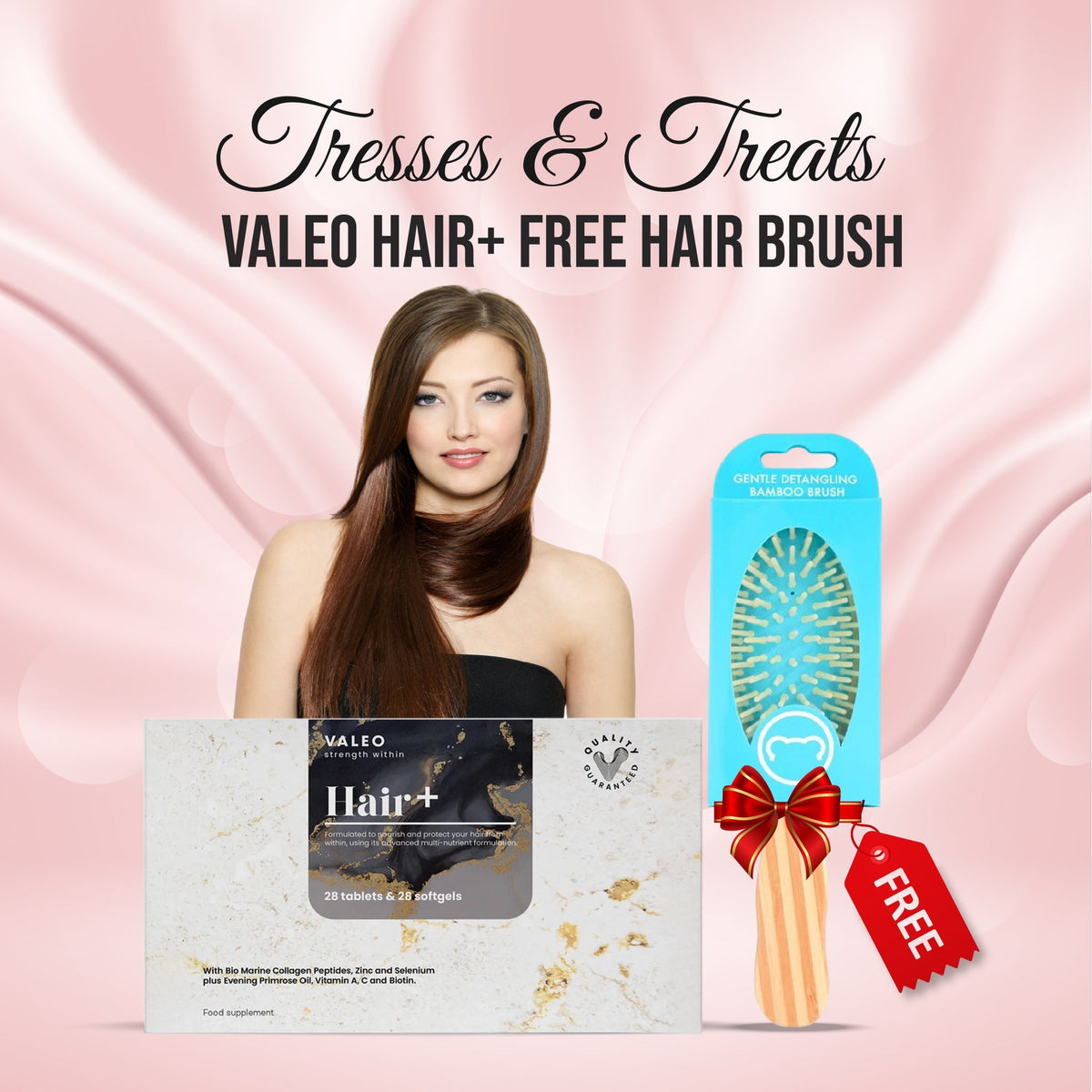 Valeo hair+ and FREE SugarBearHair Gentle Detangling Bamboo Hair Brush Combo