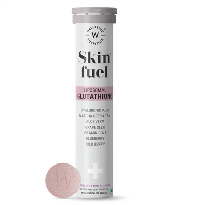 أقراص فوارة من Wellbeing Nutrition Skin Fuel مع الجلوتاثيون والكولاجين لبشرة مشرقة