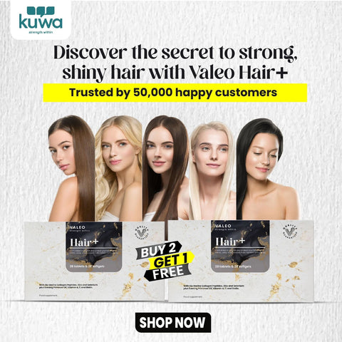 Valeo Hair+ For Lustrous & Thick Hair, 28 Tablets + 28 Softgels (Buy Two get one)