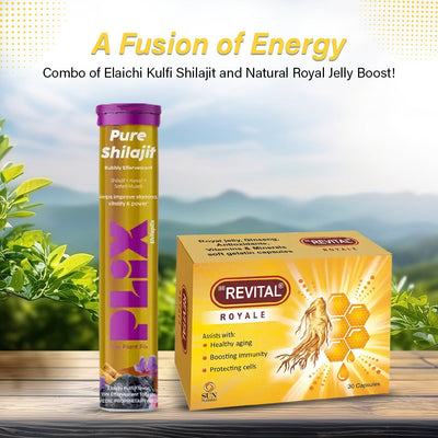 PLIX Pure Shilajit Elaichi Kulfi Flavour 15 Effervescent Tablets and Revital Royale Jelly 30 Capsules