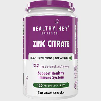 HealthyHey Zinc Citrate, Supports Immune and Immunity - 120 Veg Capsules