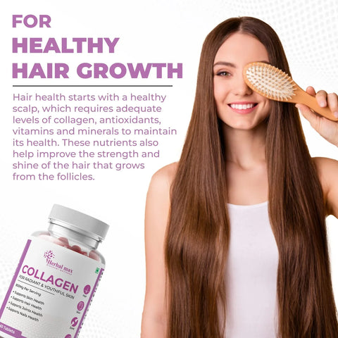 Herbal Max Collagen 60 Tablets 800Mg + FREE Plix Flaunt Your Hair Orange Burst 15 Effervescent Tablets Combo