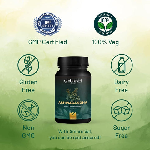 Ambrosial Ashwagandha Capsules - 500mg High Strength - 60 Vegan Capsules