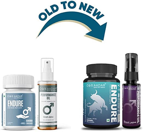 AADAR Ayurvedic Combo Pack Performance Oil & Endure Capsule | Improves Strength, Boost Energy & Avoid Early Coming, Control your Power | Shatavari, Gokhru, Ashwagandha (60 Capsules + 30 ml)