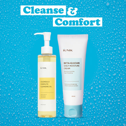 iUNIK Calendula Complete Cleansing Oil 200 ml and Iunik Beta Glucan Daily Moisture Cream 60 ml Combo