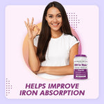 HealthyHey Iron Supplement for Women -100% Chelated - With Vitamin B12, Folic Acid & Vitamin C for High Absorption (60 Veg Capsules)