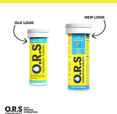 O.R.S Hydration Tablets with Electrolytes, Vegan, Gluten and Lactose Free Formula - Natural Lemon Flavour 24'S