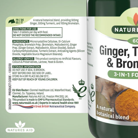 Natures Aid Ginger Turmeric & Bromelain 60Tabs