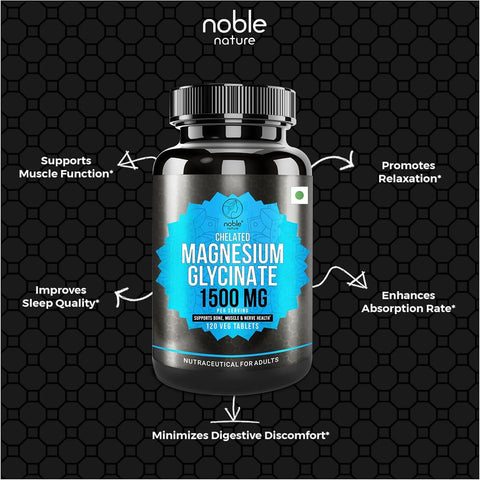 Noble Magnesium Glycinate Chelated - High Absorption, 120 Veg Tablets