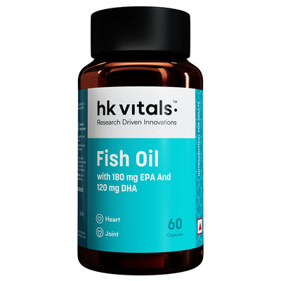 HK Vitals Fish Oil For Men And Women (60 Capsules) | 1000Mg Omega 3 With 180Mg Epa & 120Mg Dha | For Brain, Heart, Eyes, And Joints Health