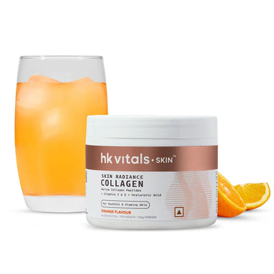 HK Vitals Skin Radiance Marine Collagen Supplement Powder (Orange, 100G) | Collagen Peptides With Vitamin C, E