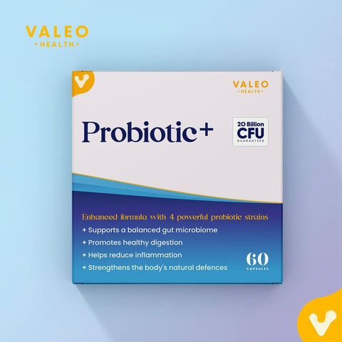 Valeo Probiotic+ | 20 Billion CFUs with 4 Probiotic Strains| Supports Digestive Health, Immune Function, and Gut Flora Balance | Health Supplement for Men & Women | 60 Capsules (180)