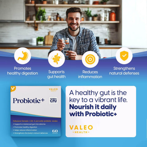 Valeo Probiotic+ | 20 Billion CFUs with 4 Probiotic Strains| Supports Digestive Health, Immune Function, and Gut Flora Balance | Health Supplement for Men & Women | 60 Capsules (180)