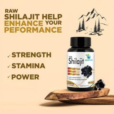 VedaPure Raw Shilajit 60 Capsules - Pure Natural Shilajit