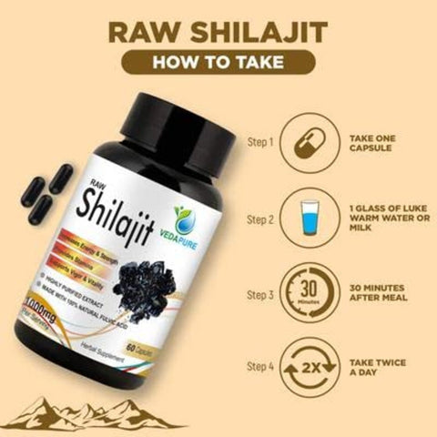 VedaPure Raw Shilajit 60 Capsules - Pure Natural Shilajit