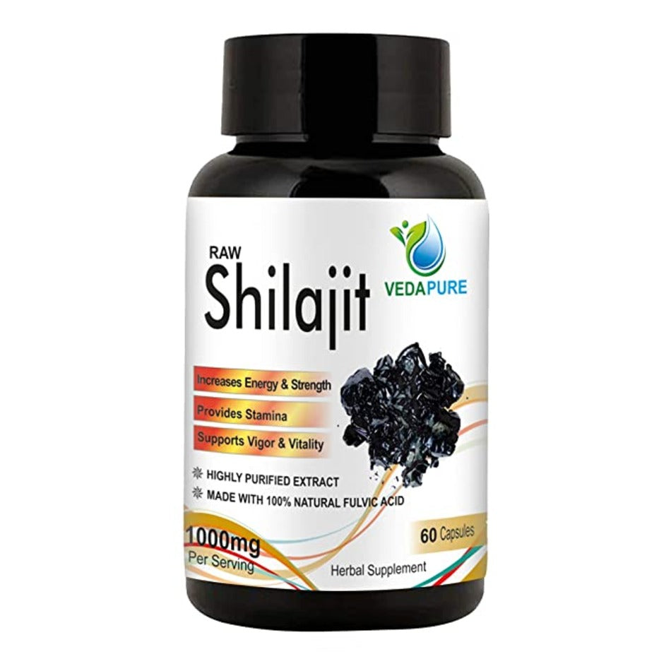 VedaPure Raw Shilajit 60 Capsules - Pure Natural Shilajit