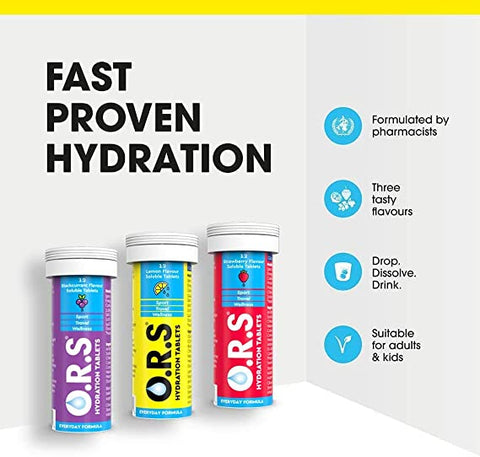 O.R.S Hydration Tablets With Electrolytes, Vegan, Gluten And Lactose Free Formula - Strawberry Flavour 24'S