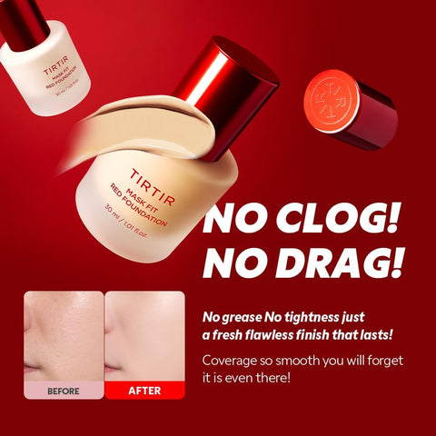 TIRTIR Mask Fit Red Foundation - Long-Lasting, Hydrating, Pore-Blurring - 1.01 Fl Oz (#51N Fudge)