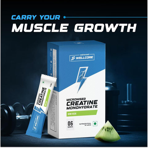 Wellcore Micronised Creatine Monohydrate Powder - 6 Sachets, Kiwi Kick