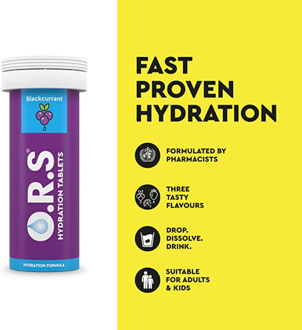 O.R.S Hydration Tablets With Electrolytes, Vegan, Gluten And Lactose Free Formula - Black Currant Flavour 24'S